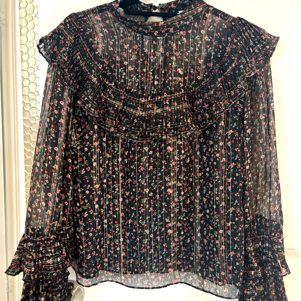 Topshop Black Floral Sheer Blouse ( like new condition)